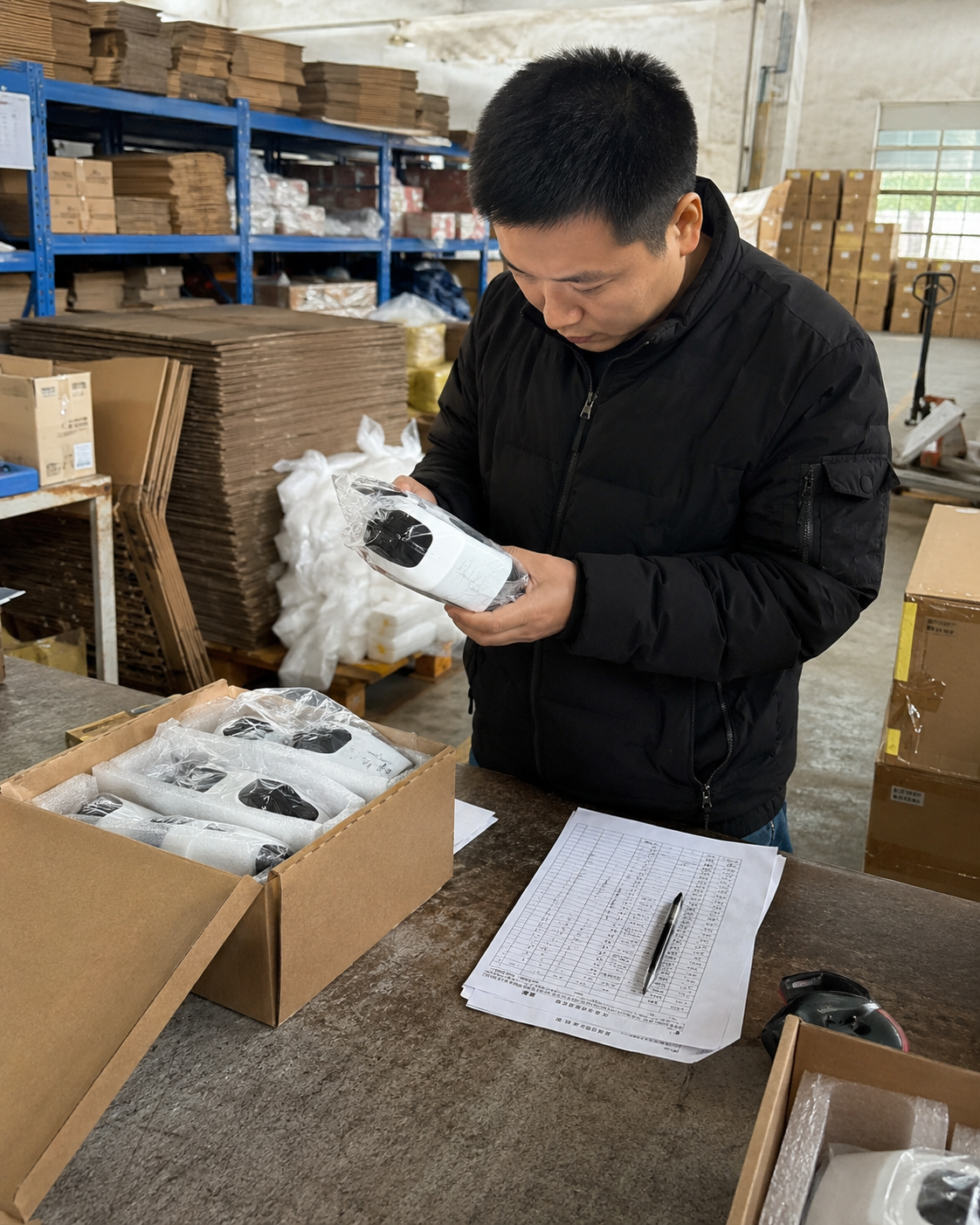 Warehouse staff recording supplier arrivals for consolidated shipping