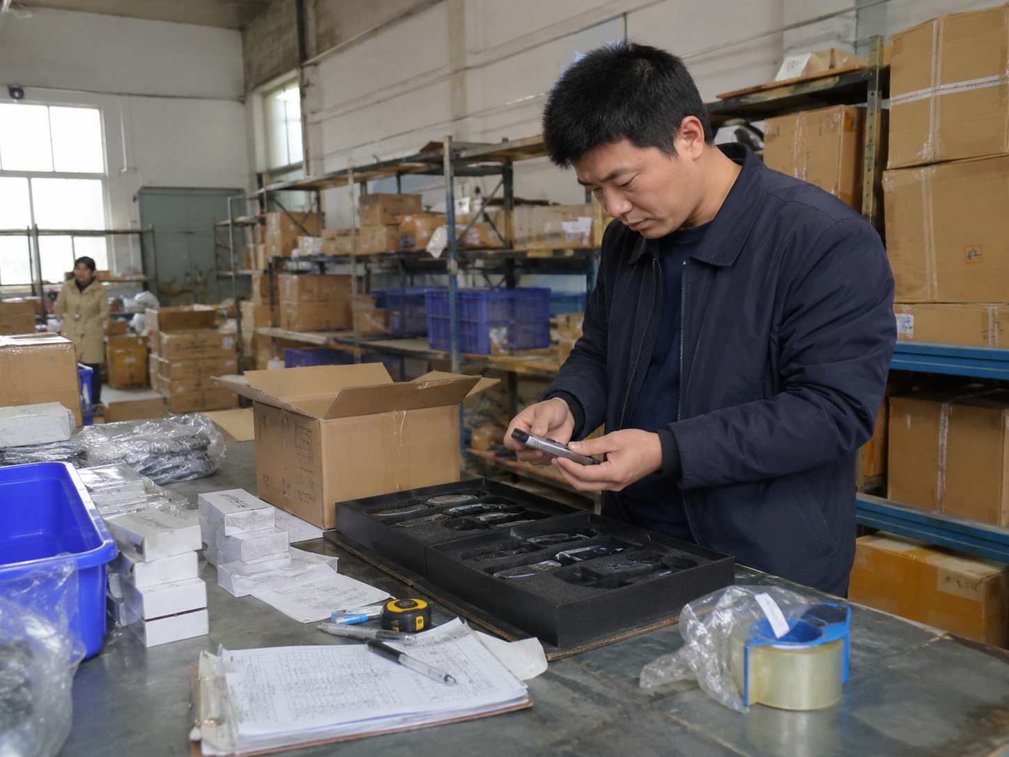 Quality inspector documenting a product defect