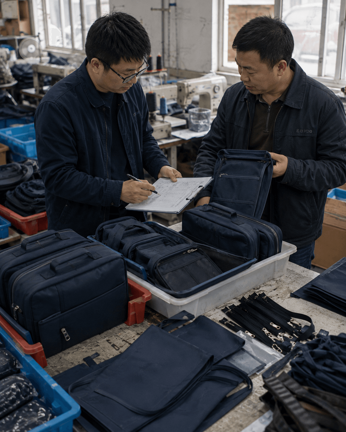 Sourcing coordinator reviewing product requirements with a supplier