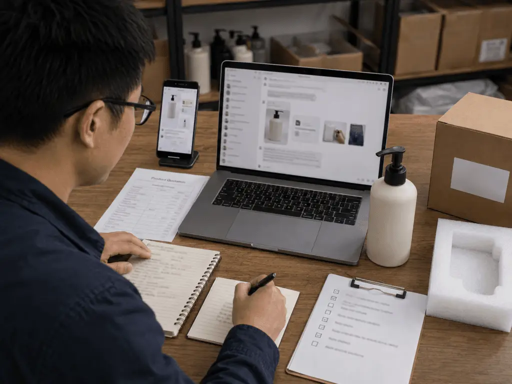 Coordinator recording product specifications before placing an order
